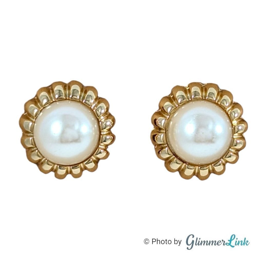 Vintage 80s TAT Faux Pearl Gold Tone Earrings